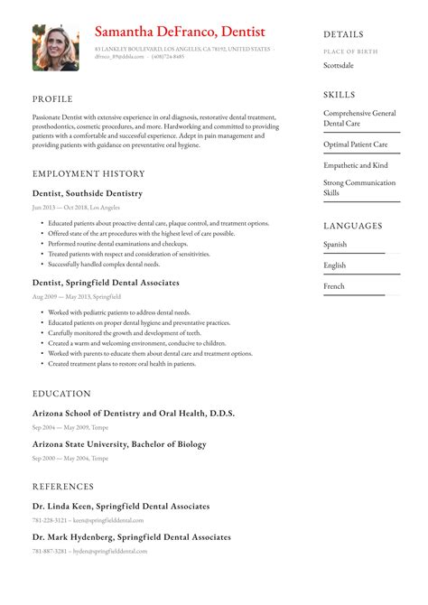 dental resume templates