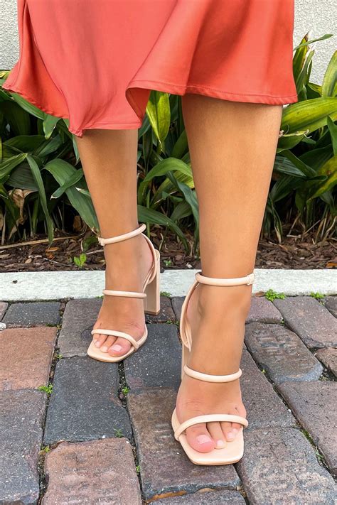 Nude Patent Strappy Ankle Wrap Block Sandals Heels Shoes Elenista