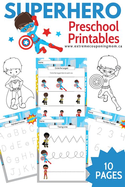 boy superhero preschool learning printable package