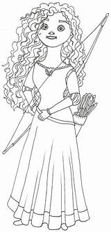 Merida Coloring Pages Disney Brave Bow Dress Princesses Arrow Color Movie Cinderella sketch template