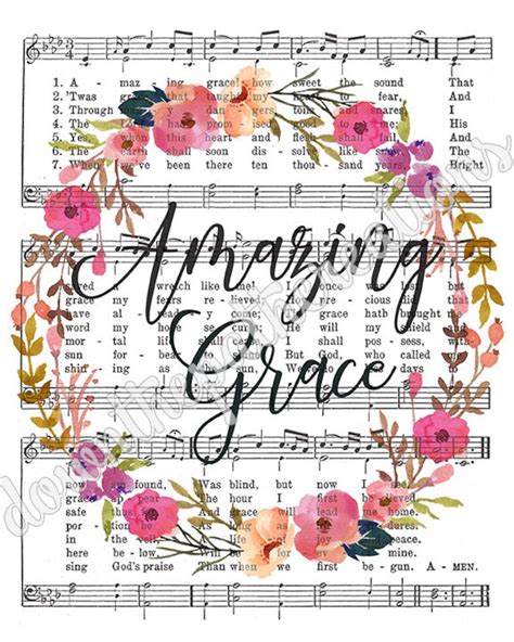printable amazing grace hymn art sheet  instant etsy