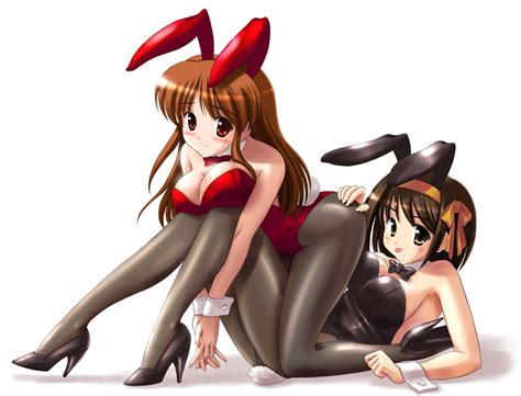 asahina mikuru breasts bunnygirl cleavage suzumiya haruhi suzumiya haruhi no yuutsu white