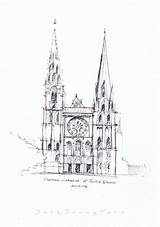 Chartres Cathedral Notre Dame Sketch France Drawing Architecture Bahk Churches Grid Lady sketch template