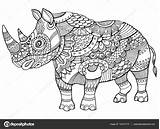 Volwassenen Neushoorn Rhinoceros Stockillustratie Alexanderpokusay sketch template