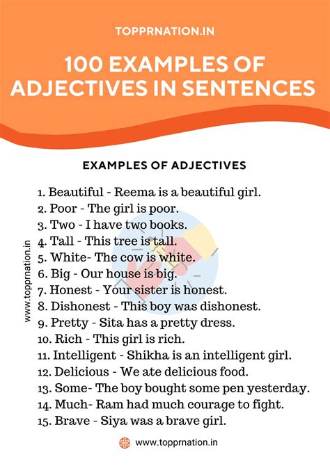 examples  adjectives  sentences