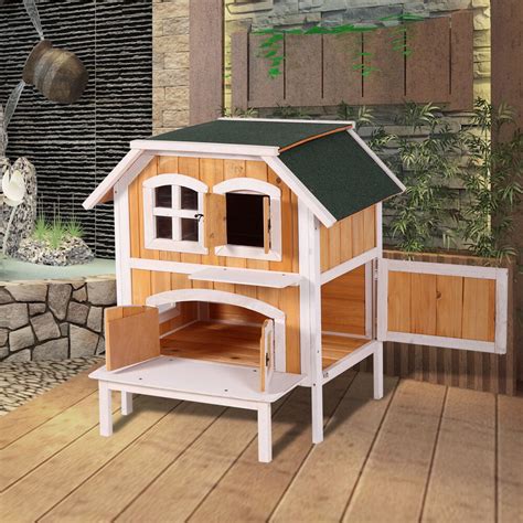 wooden raised elevated cat cottage indoor outdoor pet