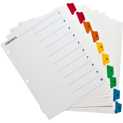 sparco quick index  tab numbered dividers  table  contents page