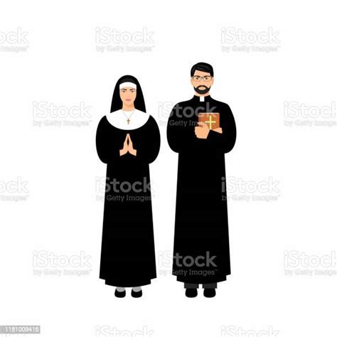 catholic priest and nun stock illustration download image now