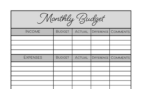 monthly budget printable