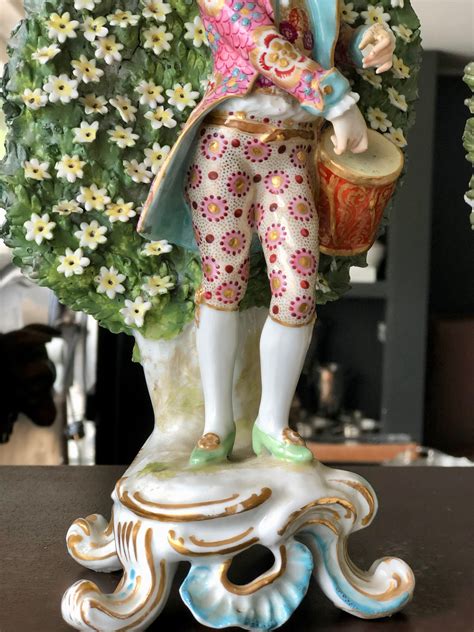 pair  chelsea style porcelain figurines european antiques