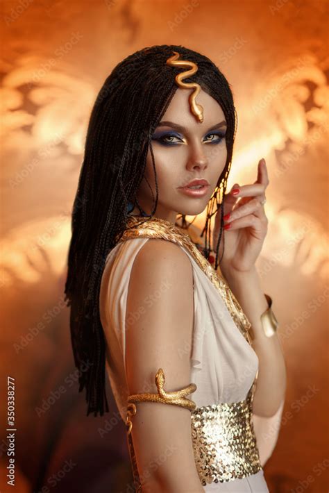 woman queen cleopatra art photo creative golden makeup black hair