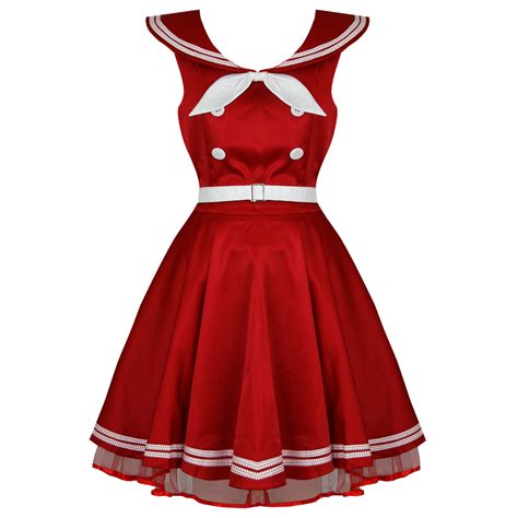 Banned New Ladies Red Sailor Rockabilly 50s Retro Vintage Pinup Bow