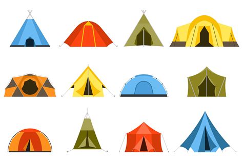 Hiking And Camping Tents Vector Set Pre Designed Illustrator Graphics