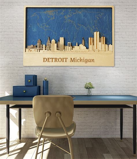 detroit personalized  city silhouette  world map  etsy