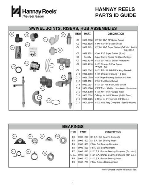 swivel joints risers hub assemblies hannay reels parts id guide