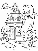 Coloring Pages Ghost Haunted House Flying Kids sketch template