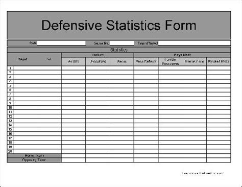 numbered row football defensive statistics form