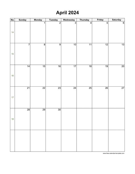 april calendar blank vertical template  calendar templatecom