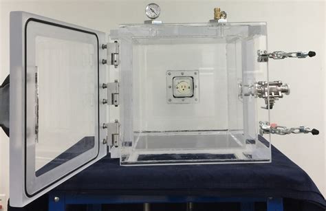 acrylic vacuum chamber cube    dimensions hinged side door  clamps