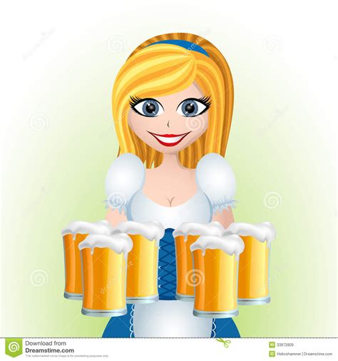 Oktoberfest Cartoon Girl With Beer Stock Illustration Illustration Of