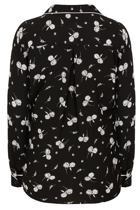 blouse de style pyjama à imprimé floral noir et blanc