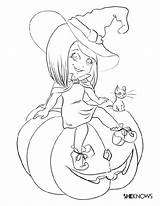 Coloring Witch Halloween Pages Printable Pumpkin Kids Cat Cute Color Print Girl Drawing Sheet Scary Sheets Drawings Face Coloriage Fall sketch template
