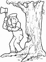 Tree Down Lumberjack Coloriage Coloring Bucheron Colorier Canada Ax Cuts Pages Colorear Para Leñador Template Lenador sketch template