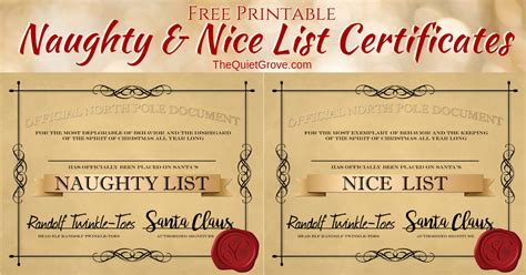 printable naughty  nice list certificates  quiet grove