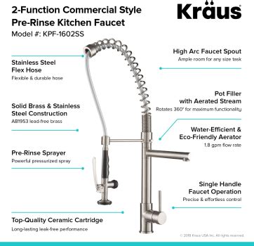 kraus kpfss  function commercial style pre rinse kitchen faucet  multi functional spray