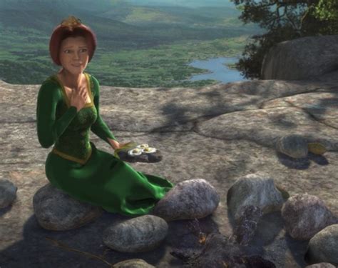 [shrek 2001] princess fiona uses a leaf to insulate a hot rock but