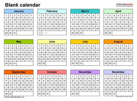blank calendars  printable microsoft word templates