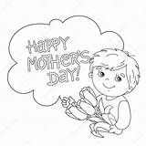 Coloring Boy Mother Flowers Outline Stock Pages Illustration Kids Depositphotos Cute Mothers Mom sketch template