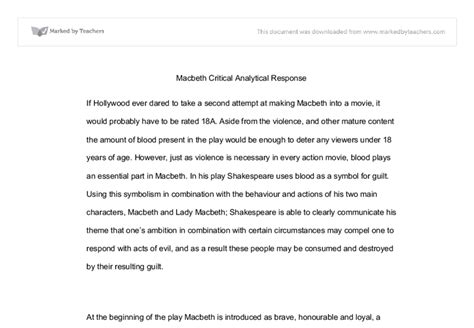 Macbeth Critical Response Essay International