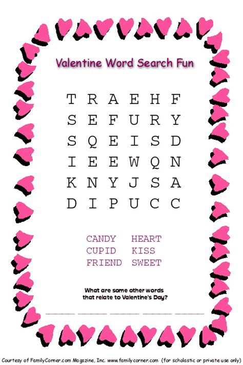 valentine word search puzzles printable  kids