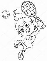 Tennis Girl Coloring Outlined Illustration Playing Stock Depositphotos Vector Pages Young Colourbox sketch template