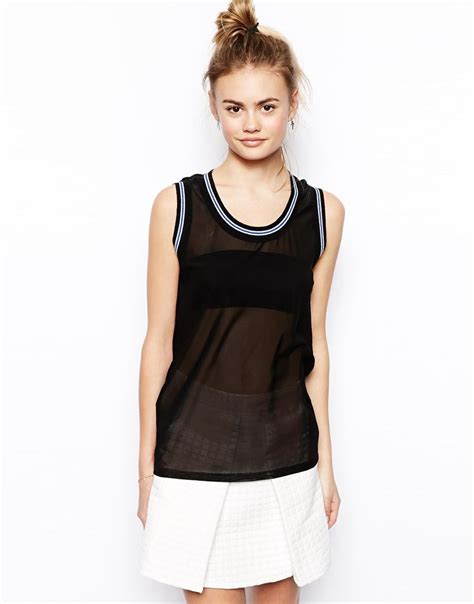 asos vest  mesh  stripe neck trim athletic tank tops  shirts  women fashion