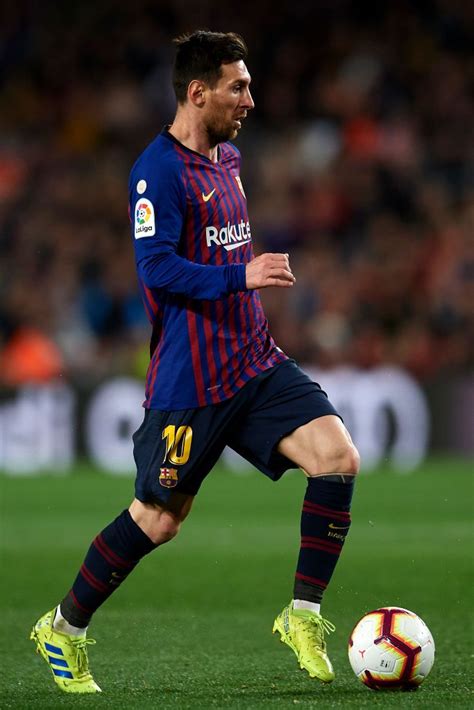 Lionel Messi Of Barcelona Controls The Ball During The La