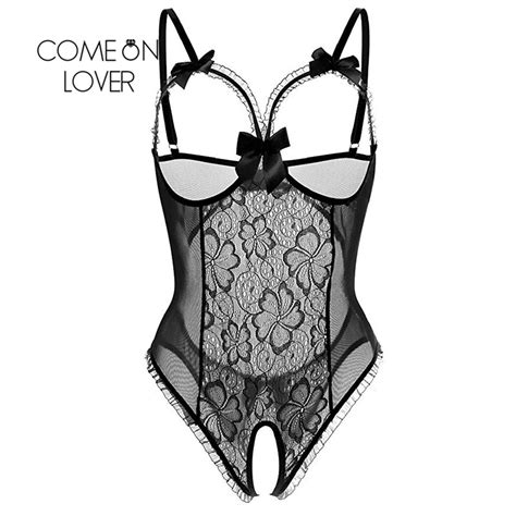 Comeonlover Lace Teddy Lingeries Open Cup Bowknot Sexy Body Koronkowe