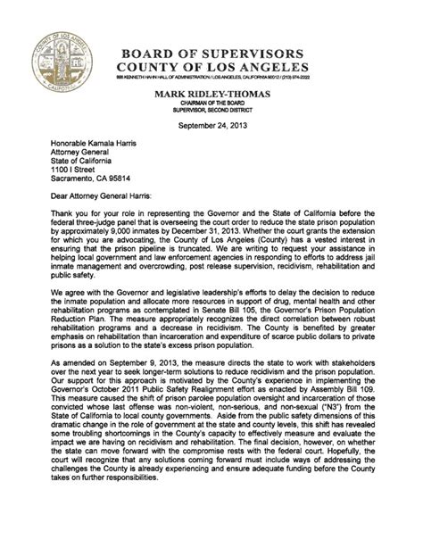 letter to attorney general kamala harris supervisor mark ridley thomas
