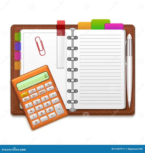 realistische organisator notebook kleurenstickers en calculator vector