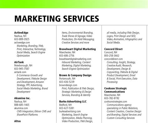 list  marketing services nh business review