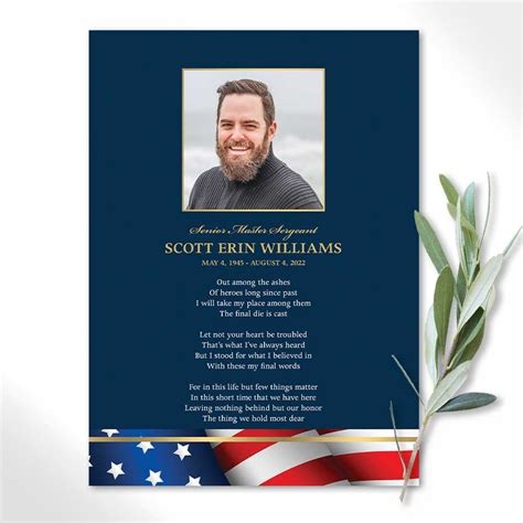 military veteran funeral memorial card   photo  poem
