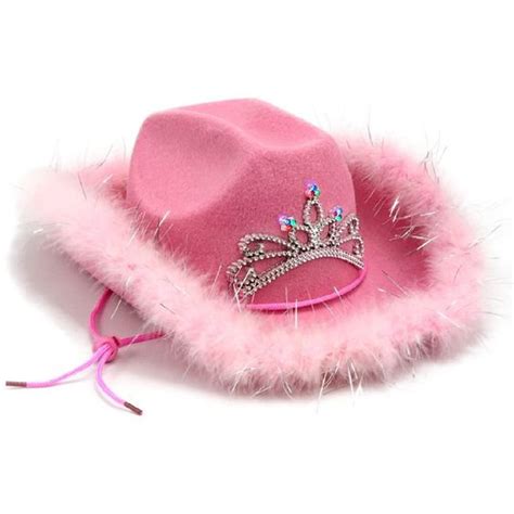 Pink Cowgirl Hats For Women Cow Girl Hats With Tiara Neck Draw String