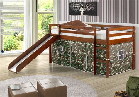 camo twin tent loft bed wslide espresso finish  pine wood twin loft bed bed
