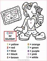 Color Number Valentines Coloring Worksheets Worksheet Valentine Pages Numbers Kids Code Printable Activity Colour Activities Sheets Print Math English Easy sketch template