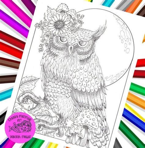 fall owl   color digital coloring page  fall etsy coloring
