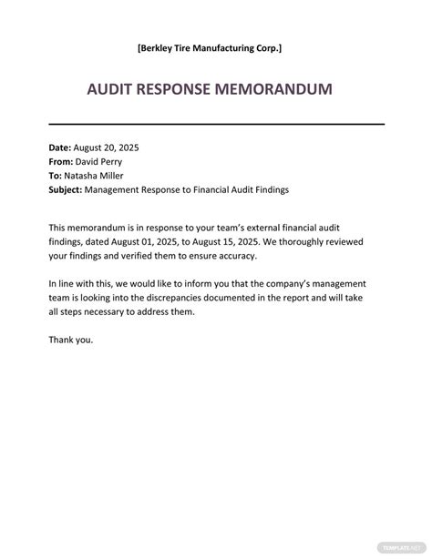 audit response memo template google docs word apple pages
