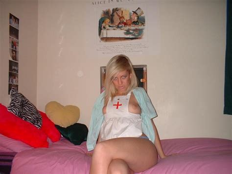 alice amateur blonde in nurse dress redbust