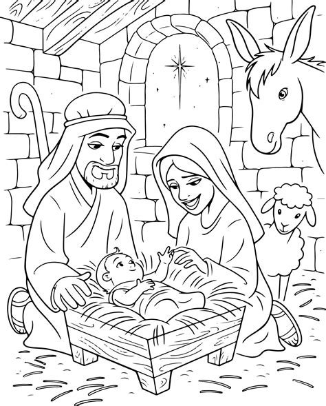 christmas nativity scene coloring page printable     printablee
