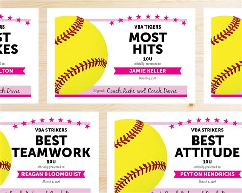 template softball award certificates instant  etsy